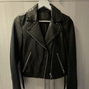 All Saints Dalby Black Leather Jacket US2 UK6 EU34